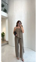Askılı Modal Asimetrik Bluz-Pantolon Takım - Haki - Kod: 9191