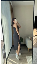 Askılı Modal Elbise Antrasit