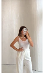 Askılı Pullu Bluz - Ekru - Kod: 2778