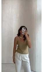 Askılı Simli Bluz - Gold - Kod: 2806