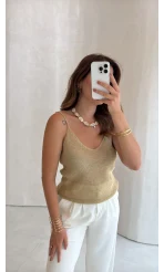 Askılı Simli Bluz - Gold - Kod: 2806