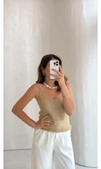Askılı Simli Bluz - Gold - Kod: 2806