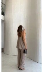 Askılı Taşlı Tulum - Bej - Kod: 3464