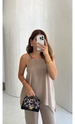 Askılı Taşlı Tulum - Bej - Kod: 3464