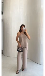 Askılı Taşlı Tulum - Bej - Kod: 3464