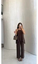 Askılı Taşlı Tulum - Kahve - Kod: 3464
