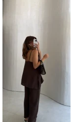 Askılı Taşlı Tulum - Kahve - Kod: 3464