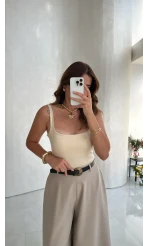 Askılı Zıbın Bodysuıt - Bej - Kod: 071822