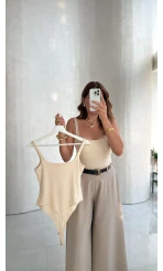 Askılı Zıbın Bodysuıt - Bej - Kod: 071822