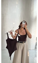 Askılı Zıbın Bodysuıt - Kahve - Kod: 071822