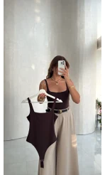 Askılı Zıbın Bodysuıt - Kahve - Kod: 071822