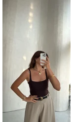 Askılı Zıbın Bodysuıt - Kahve - Kod: 071822