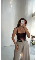 Askılı Zıbın Bodysuıt - Kahve - Kod: 071822