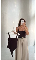 Askılı Zıbın Bodysuıt - Kahve - Kod: 071822
