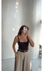 Askılı Zıbın Bodysuıt - Kahve - Kod: 071822