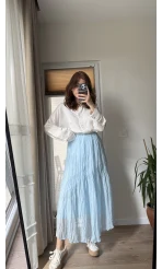 Astarlı Bebe Mavisi Kloş Kırışık Etek