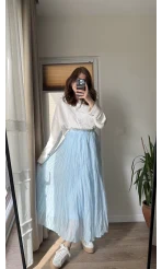 Astarlı Bebe Mavisi Kloş Kırışık Etek