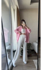 ASTARLI Beyaz Tensel Pantolon