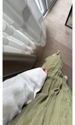 Astarlı Çağla Yeşili Kloş Kırışık Etek