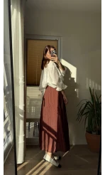 Astarlı Tarçın Kloş Kırışık Etek