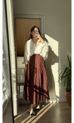 Astarlı Tarçın Kloş Kırışık Etek