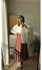 Astarlı Tarçın Kloş Kırışık Etek