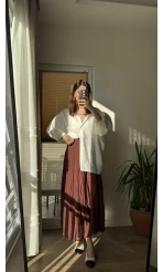 Astarlı Tarçın Kloş Kırışık Etek