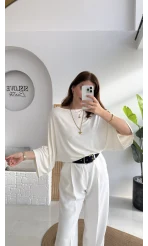 Athena Modal Yarasa Kol Kayık Yaka Bluz - Ekru