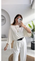Athena Modal Yarasa Kol Kayık Yaka Bluz - Ekru