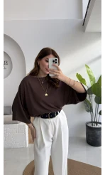 Athena Modal Yarasa Kol Kayık Yaka Bluz - Kahve