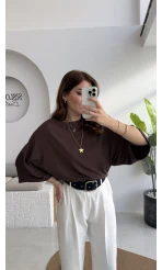 Athena Modal Yarasa Kol Kayık Yaka Bluz - Kahve