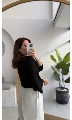 Athena Modal Yarasa Kol Kayık Yaka Bluz - Siyah