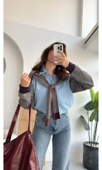 Premium Atkı Bağlamalı Mavi Gömlek - Kod:9013