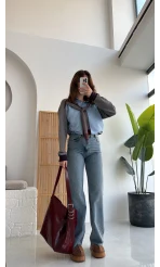 Premium Atkı Bağlamalı Mavi Gömlek - Kod:9013