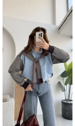 Premium Atkı Bağlamalı Mavi Gömlek - Kod:9013