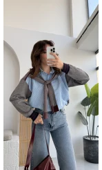 Premium Atkı Bağlamalı Mavi Gömlek - Kod:9013