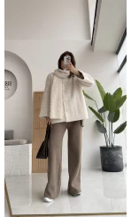 Atkılı Tüylü Ceket - Ekru - Kod: 52603