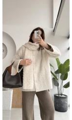 Atkılı Tüylü Ceket - Ekru - Kod: 52603