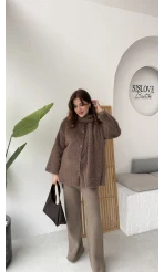 Atkılı Tüylü Ceket - Kahve - Kod: 52603