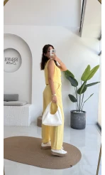 Aurora Gold Düğmeli Yelek Pantolon Takım - Sarı - 8009