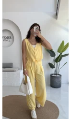 Aurora Gold Düğmeli Yelek Pantolon Takım - Sarı - 8009