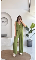 Aurora Gold Düğmeli Yelek Pantolon Takım - Yeşil - 8009