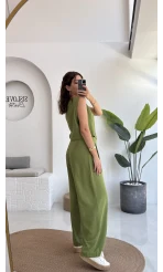 Aurora Gold Düğmeli Yelek Pantolon Takım - Yeşil - 8009