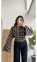 Avani Ekose Desenli Bluz - Kahverengi