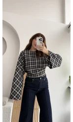 Avani Ekose Desenli Bluz - Siyah