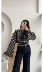 Avani Ekose Desenli Bluz - Siyah