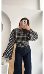 Avani Ekose Desenli Bluz - Siyah