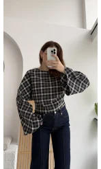 Avani Ekose Desenli Bluz - Siyah