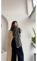 Avani Ekose Desenli Bluz - Siyah