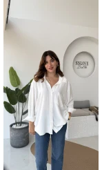 Ayrobin Kumaş Oversize Gömlek - Beyaz